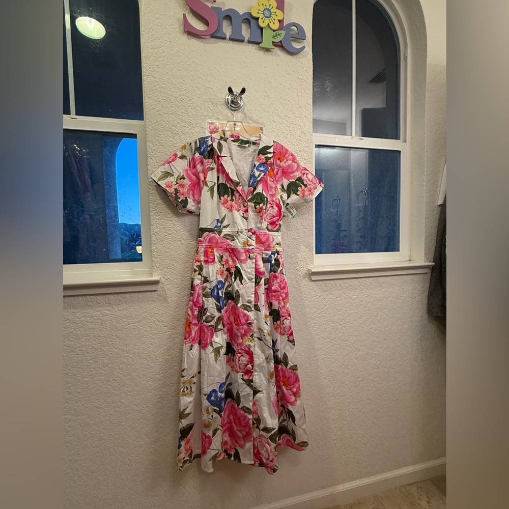 Hermoza Blooming In Breeze  Floral A-Line & Waist Defining Cotton Dress S-Small - Picture 4 of 16